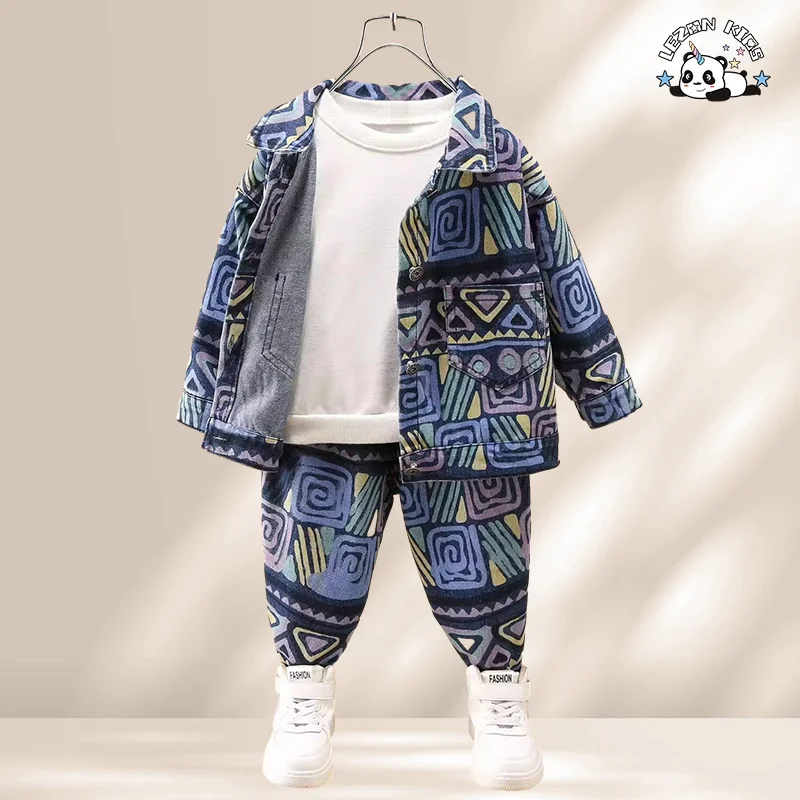 LEZONKIDS - Customizable Fall New Kids Clothing Boys Denim Jacket Jogging Set Fashion Cool Boys Clothing Sets